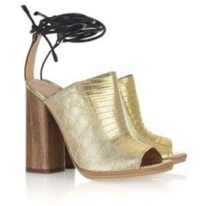 Reed Krakoff Gold Mules with Ankle Tie