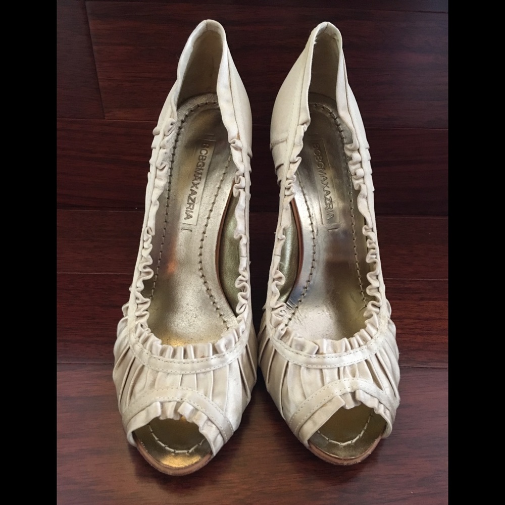BCBGMaxAzria Satin Peep-Toe Heels