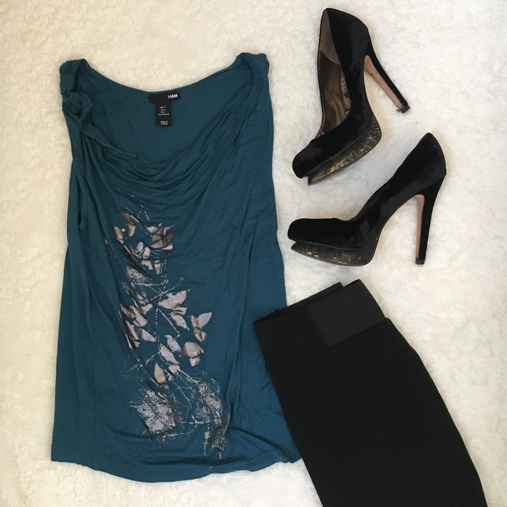 🦋 Teal & Silver Butterfly Top