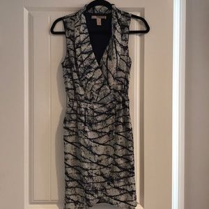 Blue and white print wrap dress