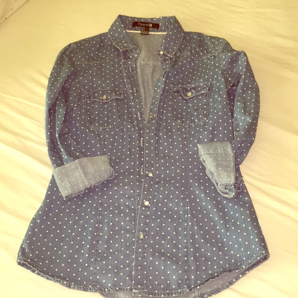 F21 Dotted denim top