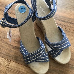 New Nautical Wedge Espadrilles Size 7.5