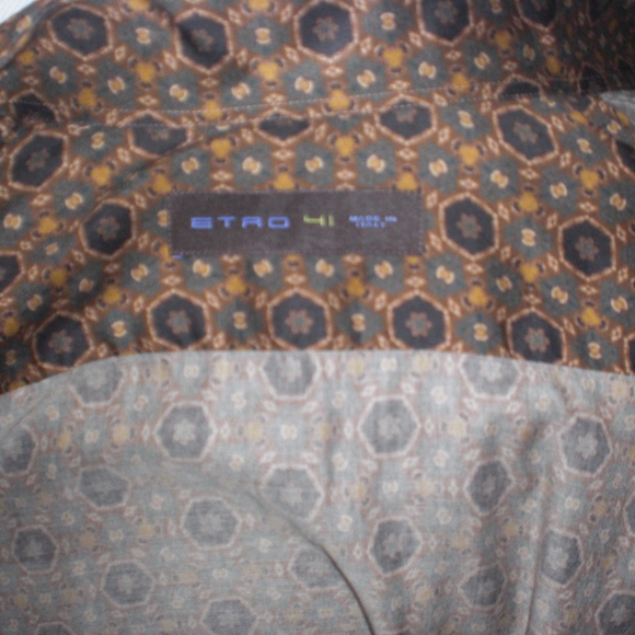*SOLD!* ETRO brown autumn leaf geometric shirt, 41 - Picture 3 of 3