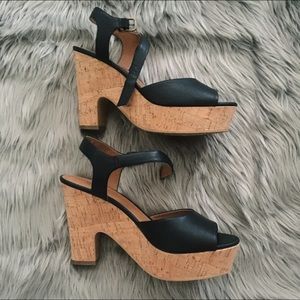 NWT Black Faux Leather Chunky Platform Cork Heels