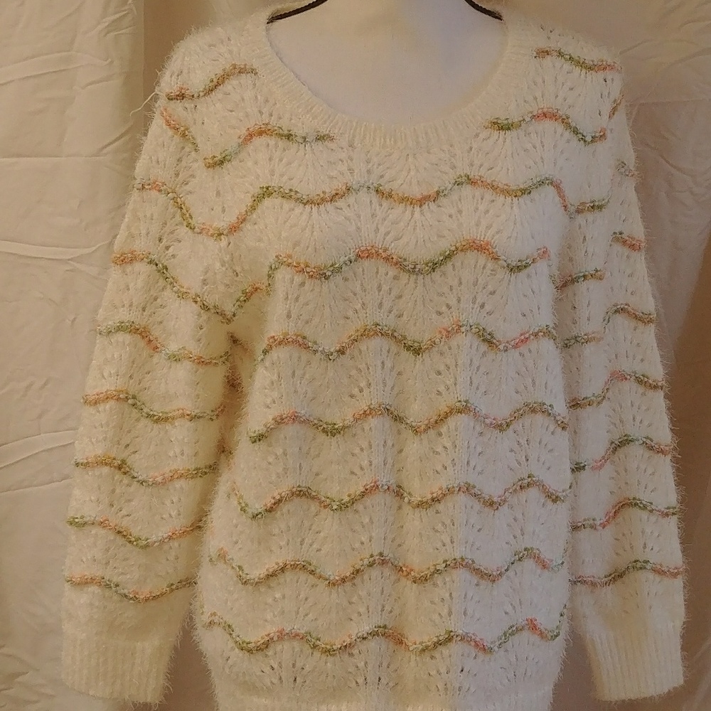 XL new directions women's fuzzy sweater cream long
