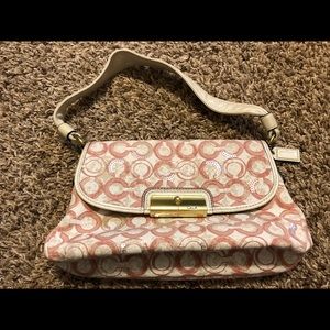 Pink Coach Fabric Shoulder Bag with Sequin Accent