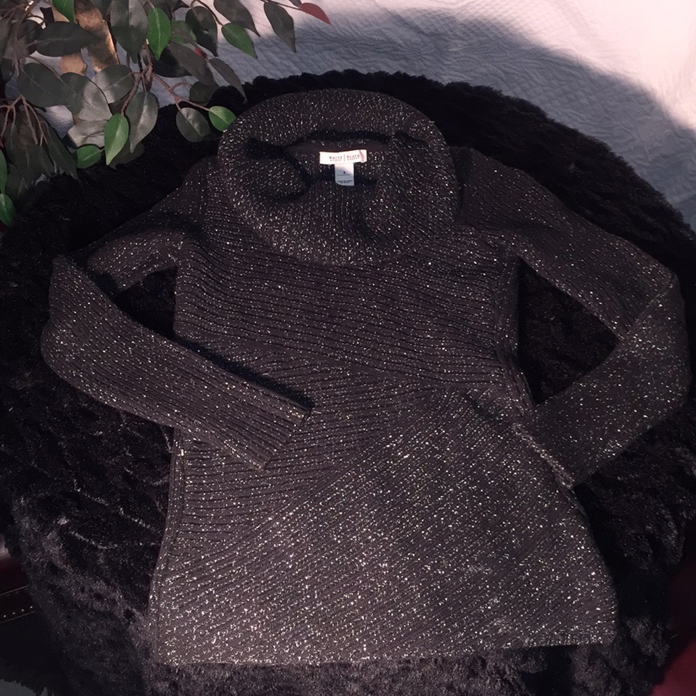 WHBM Cowlneck Cable Knit Sweater Black/SilverFlake
