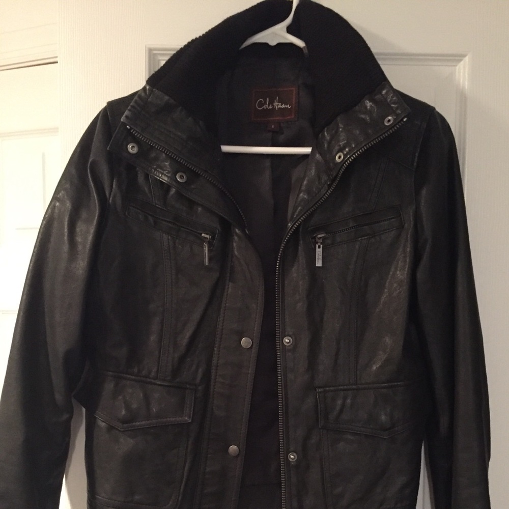 Cole Haan black leather jacket size S