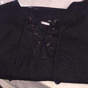Lace up black long sleeve shirt