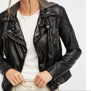 FREE PEOPLE VEGAN LEATHER HOODED JACKET