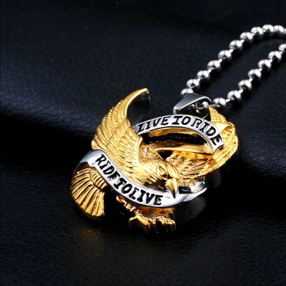 “Live To Ride, Ride To Live” Men’s Biker Pendant - Picture 3 of 8