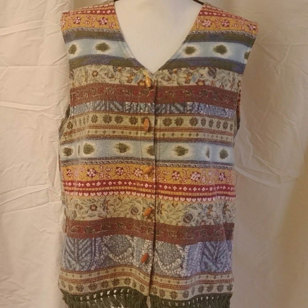 Large AREO women's vest v-neck button fringe USA