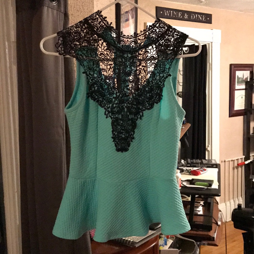 Teal and lace halter