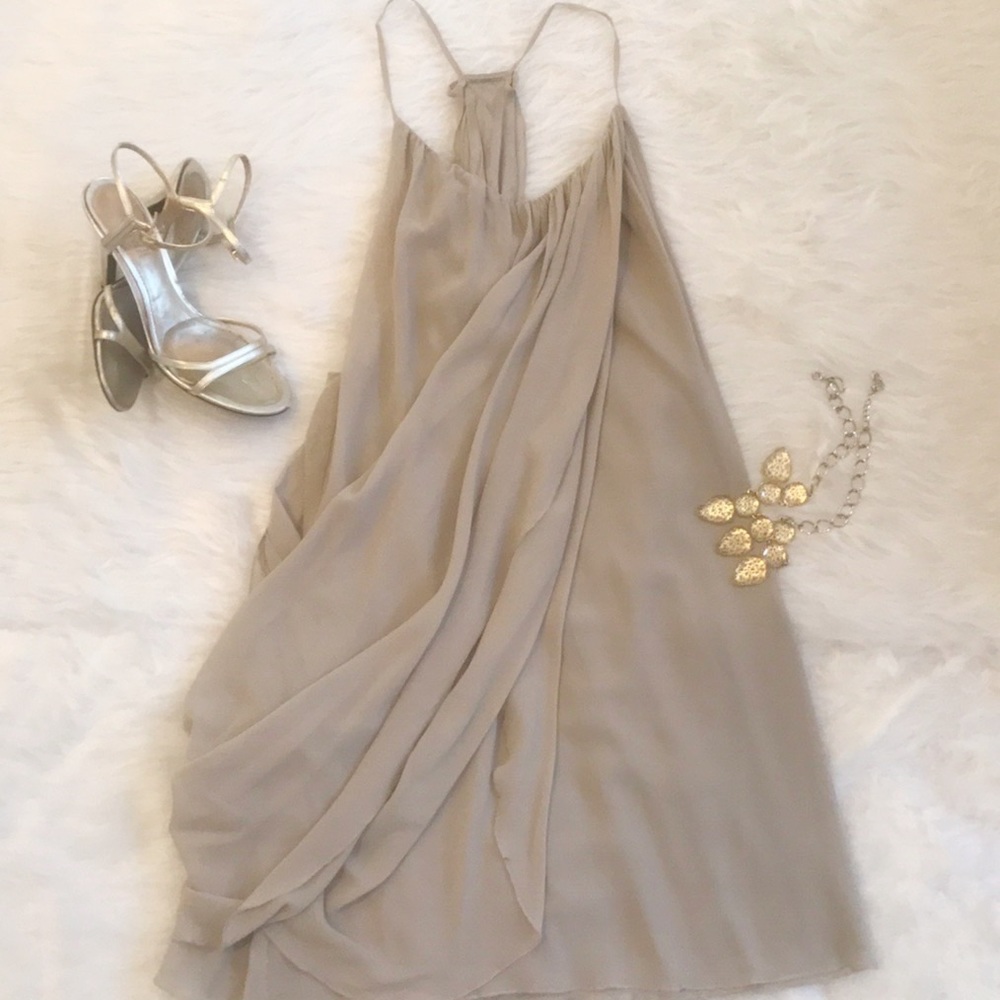 Alice + Olivia Taupe Silk Draped Cocktail Dress