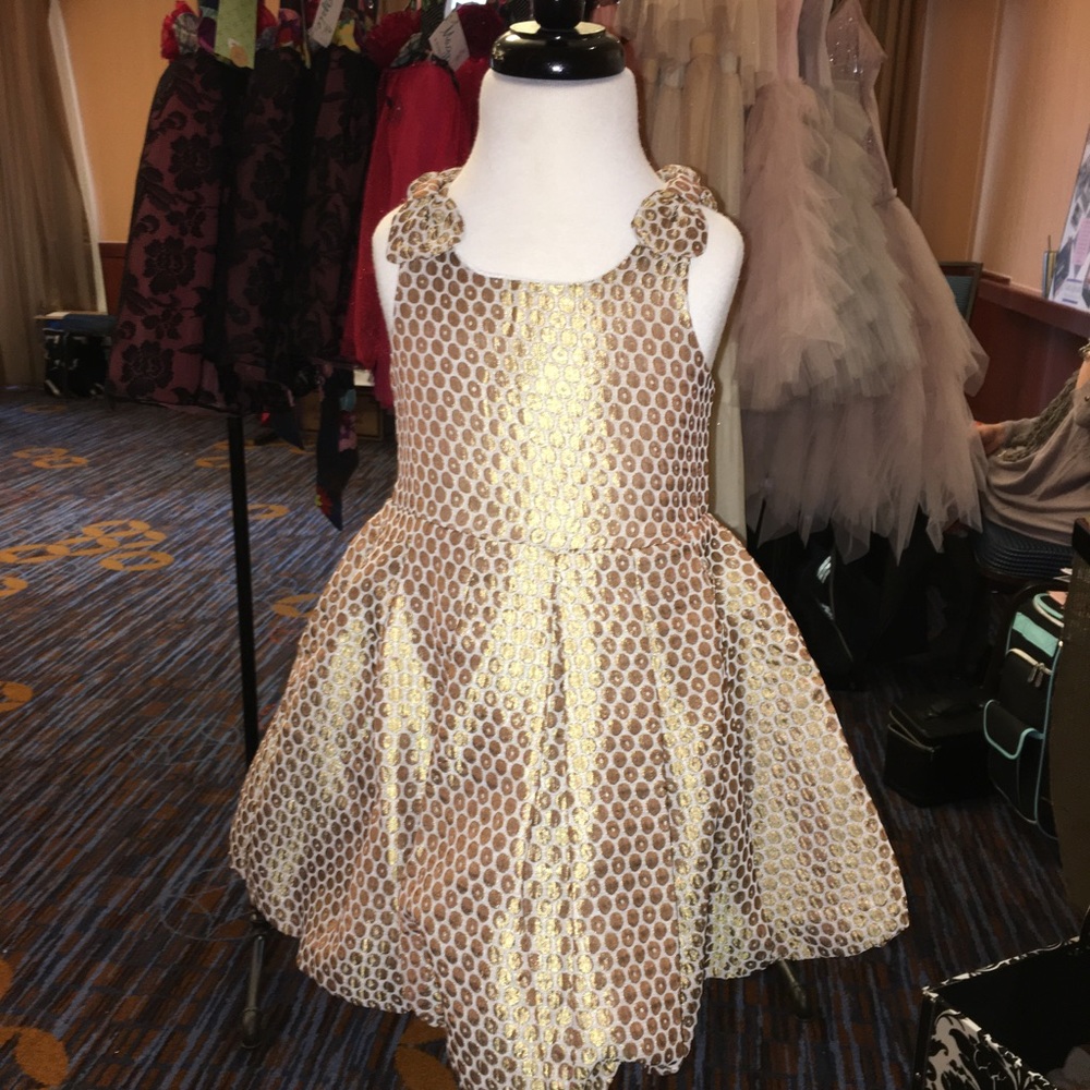 Girl's Gold and Ivory Dot Dress