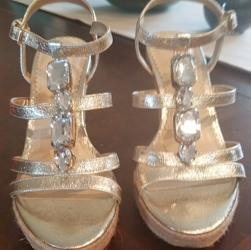 New Gold Embellished Wedged