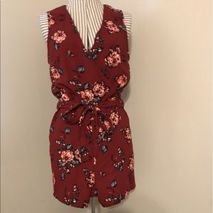 Maroon Red Floral Romper | x-small