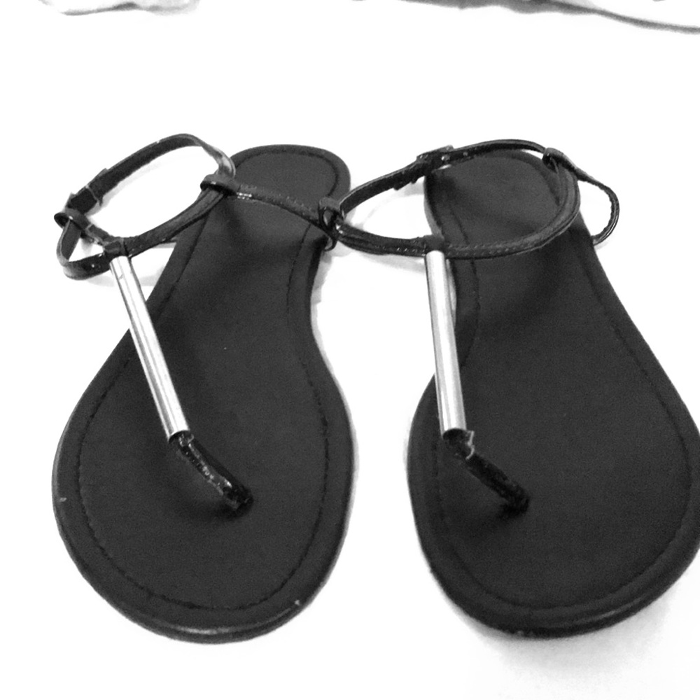 Black Silver Simple Sandals