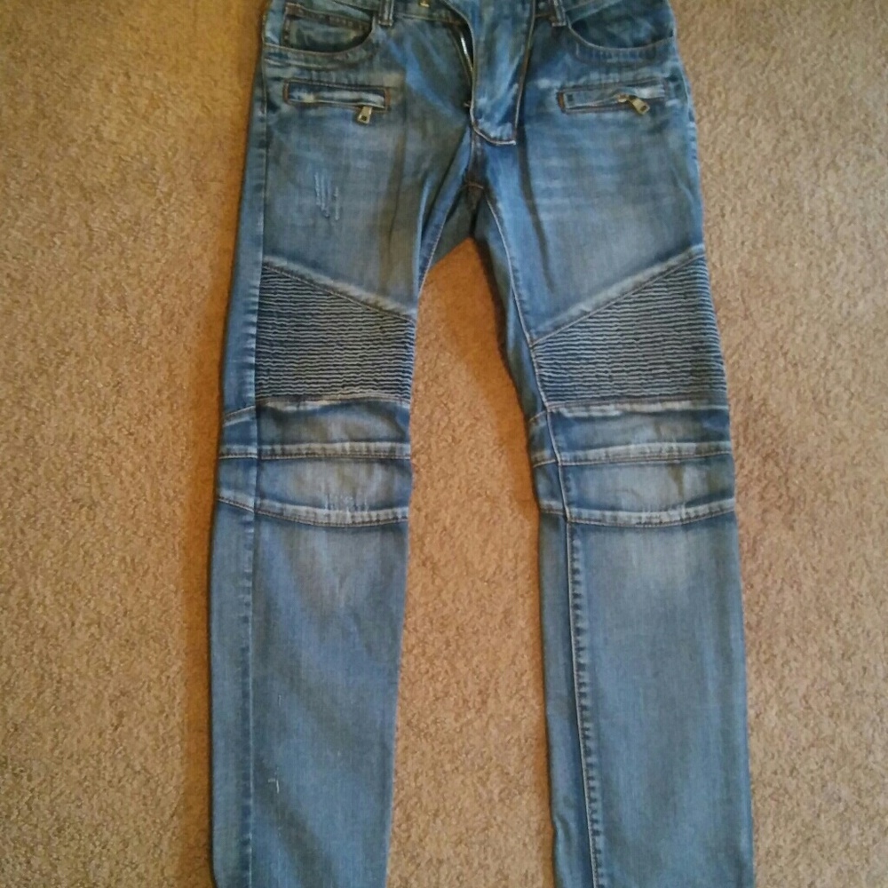 Balmain style ribbed moto jeans