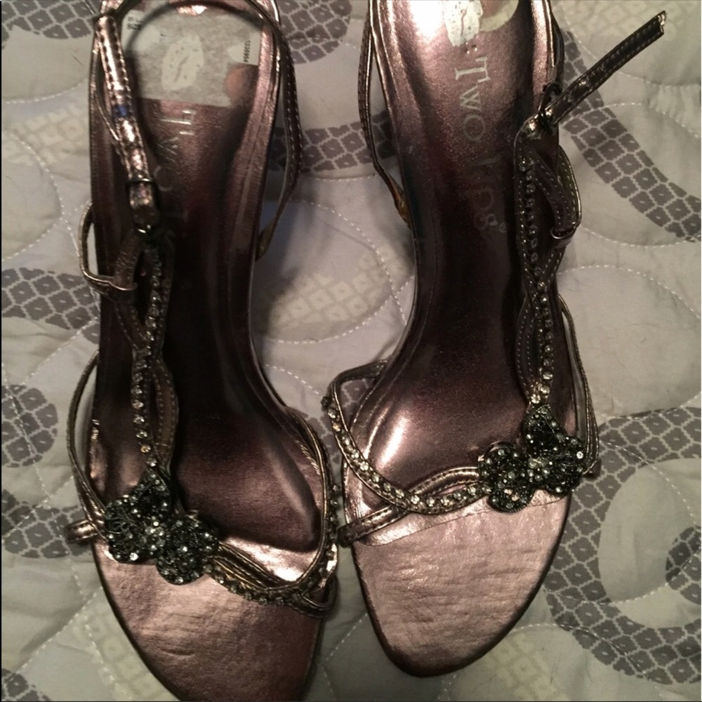 Copper metallic rhinestone heels