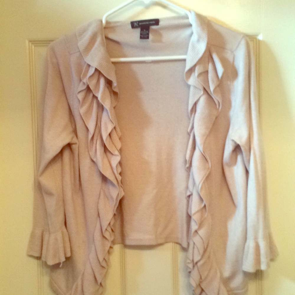 NWOT INC tan light ruffle cardigan