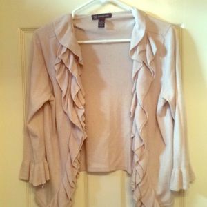 NWOT INC tan light ruffle cardigan