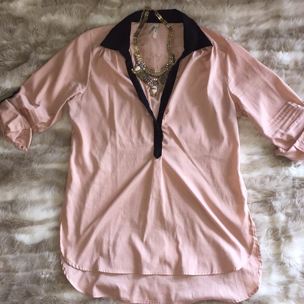 Truth NYC blush pink and black collared blouse