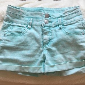 teal denim shorts