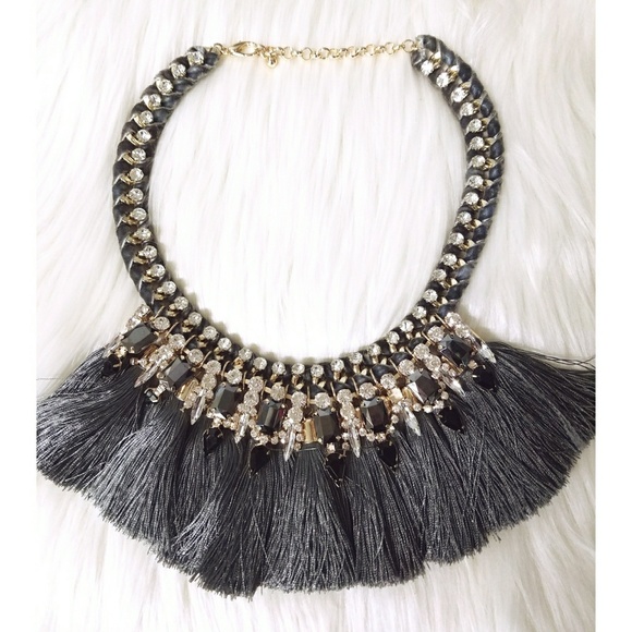 Jewelry - Tassle Rhinestone and Velvet Statement Necklace