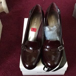 Nine West dark red 4” heeled loafers