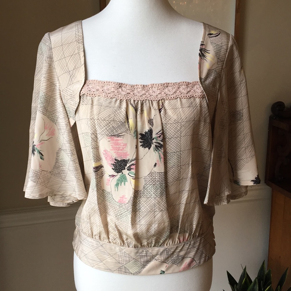 100% Silk Top/ Shirt w/ Kimono Sleeves