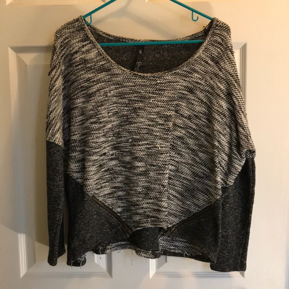 Black, white, and gray scoop neck sweater