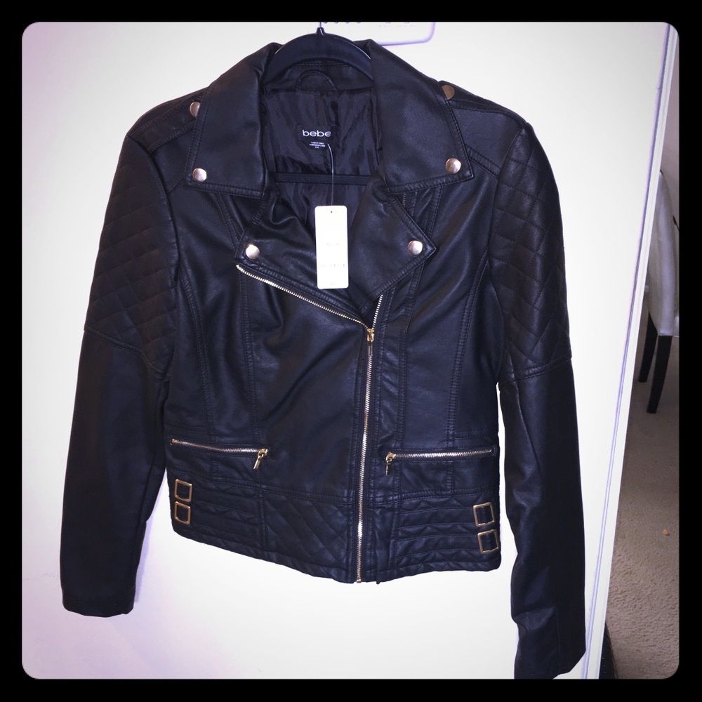 Bebe faux leather quilted moto jacket NWT