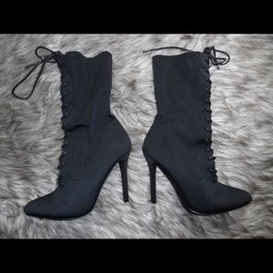 Boohoo Lace Up Black Booties