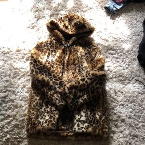Fuzzy Leopard Print Coat