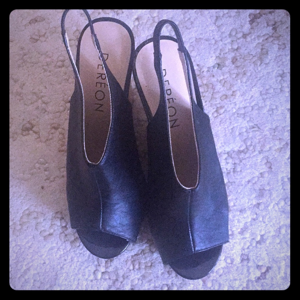 Black leather wedges