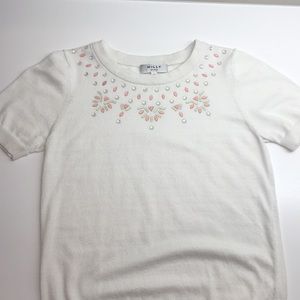 Cream, bedazzled short sleeve shirt