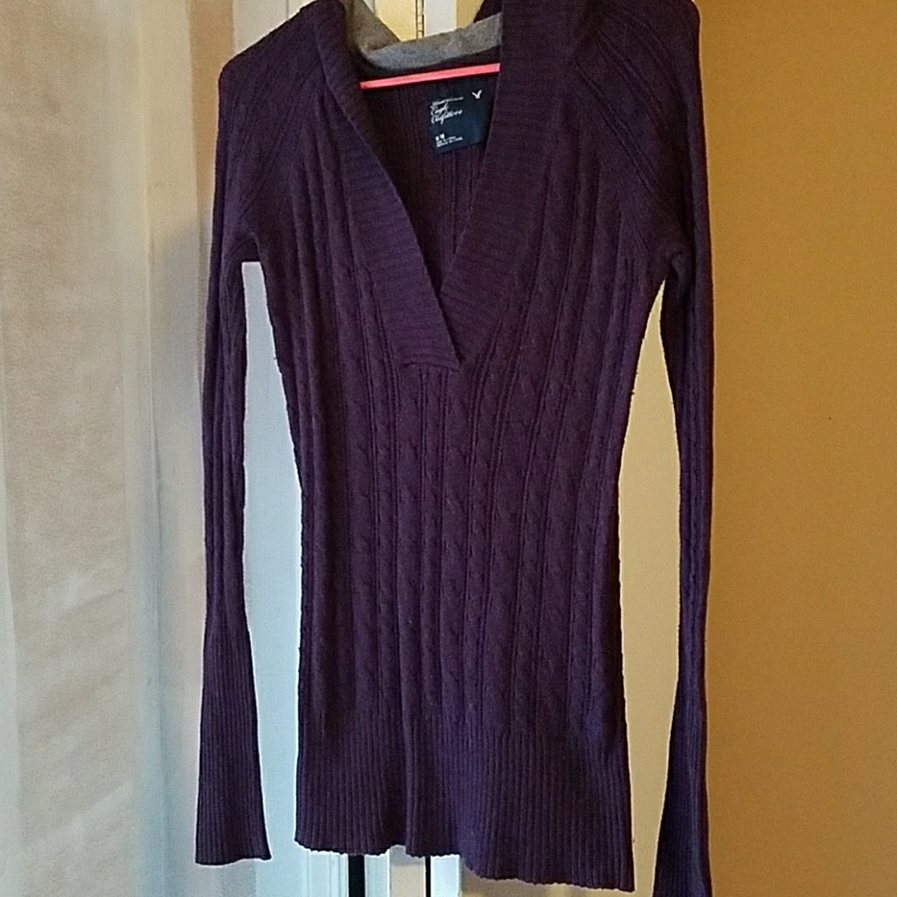 American Eagle hooded cable knit sweater