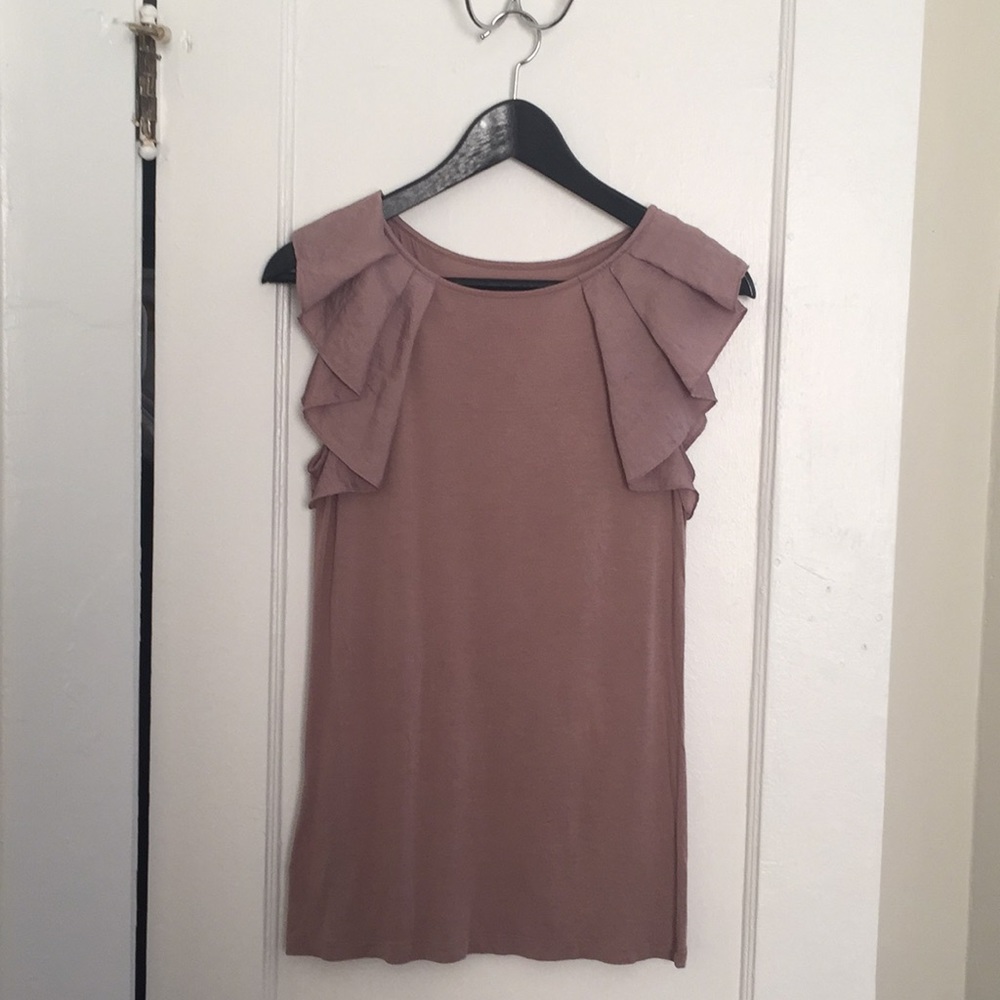 Loft Taupe Ruffle Tee