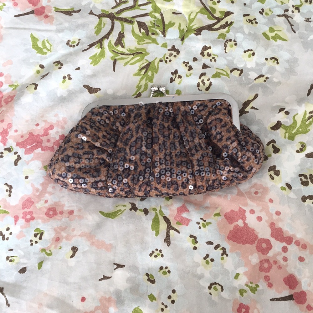 Leopard print and sequin clutch