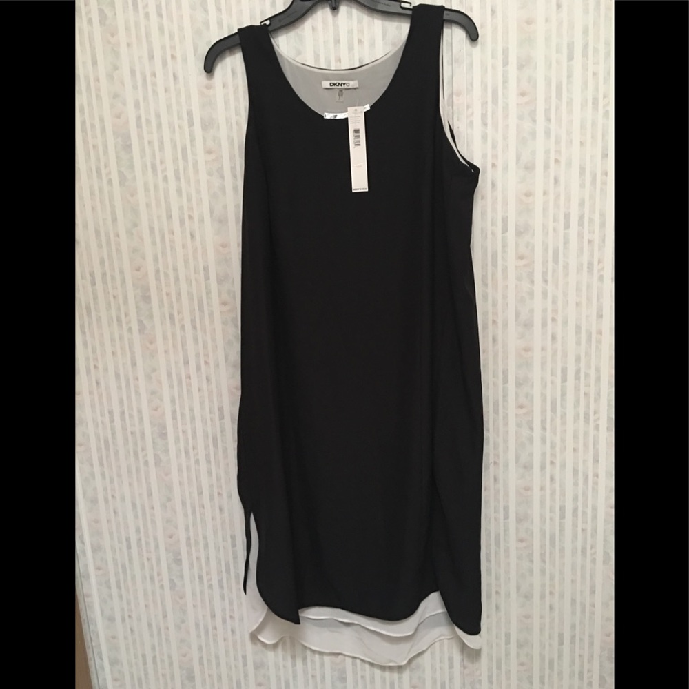 DKNYC Black & White Shift Dress Embellished Neck