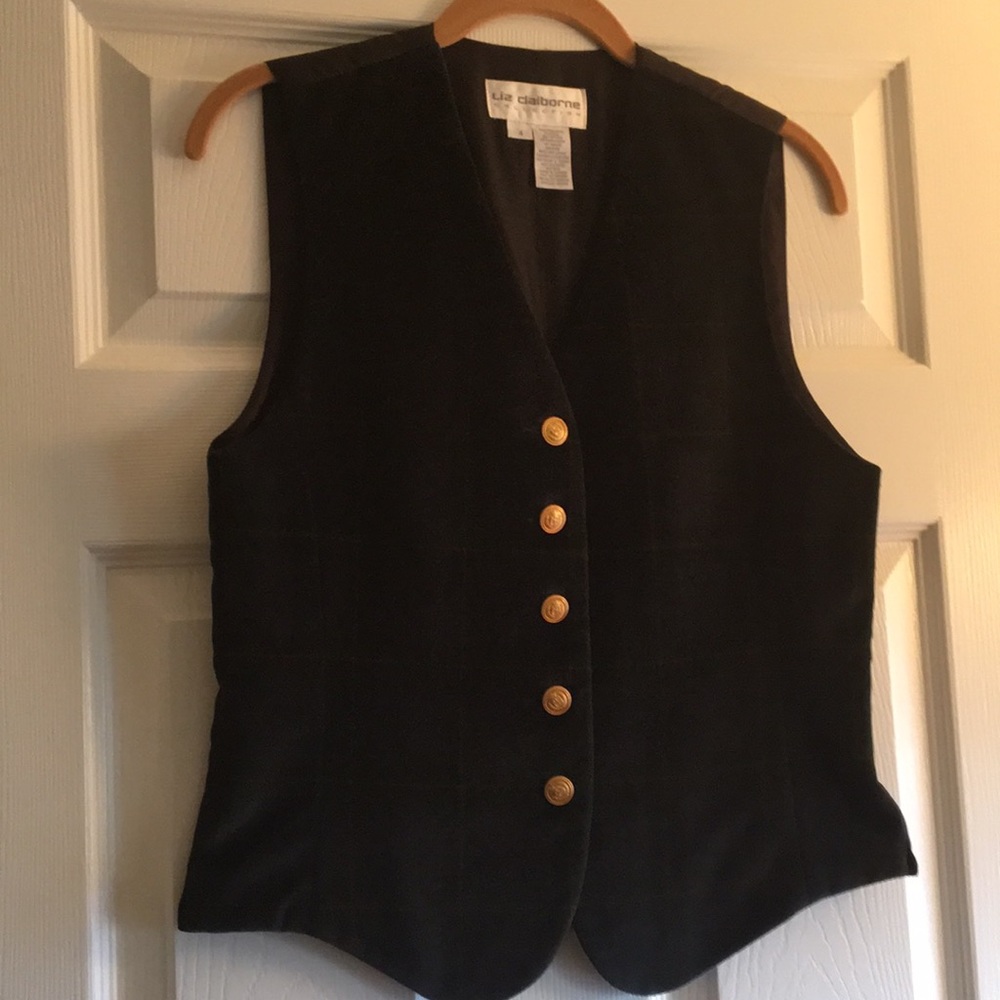 Vintage Liz Claiborne Velvet Vest Sz 4 Plaid