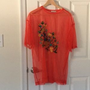 Zara Floral embroidery tulle t shirt