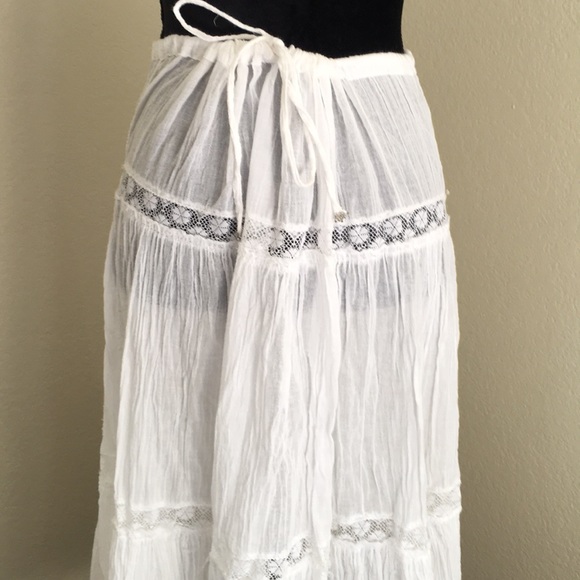 Boho Chic White Embroidered Maxi Skirt Cover Up - Picture 2 of 3