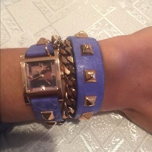 Vince Camuto royal blue wrap watch with gold studs