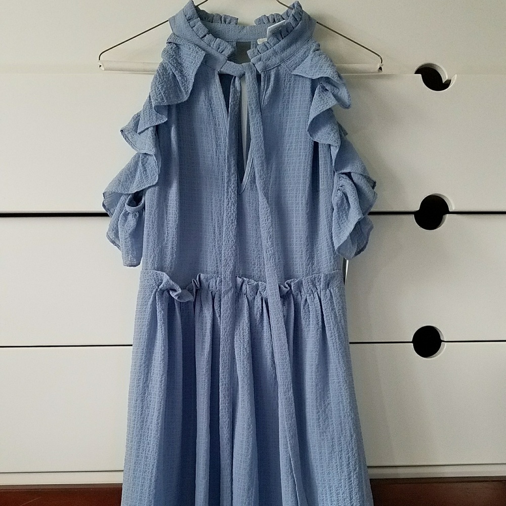 Ruffle Shoulder Crinkle Dress