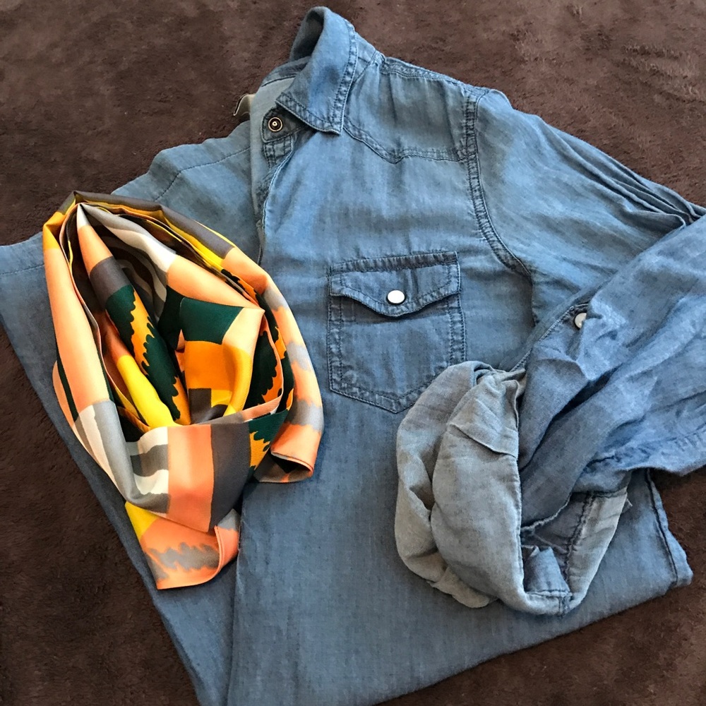 Soft denim button down dress