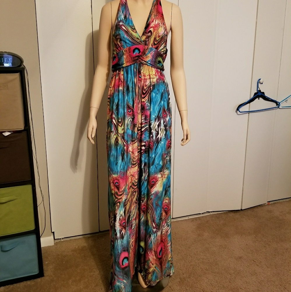 SALE Elegant and Colorful Maxi Halter Dress