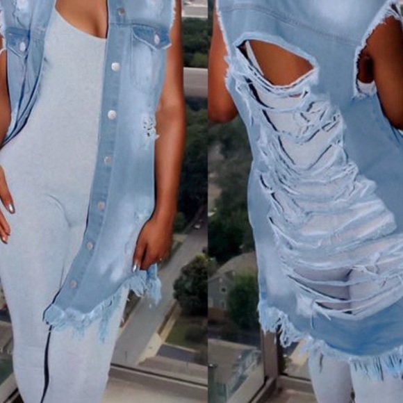 long cut up jean jacket