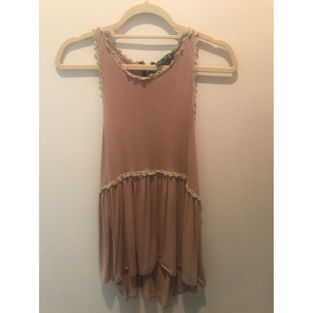 Brown lace accent tank top